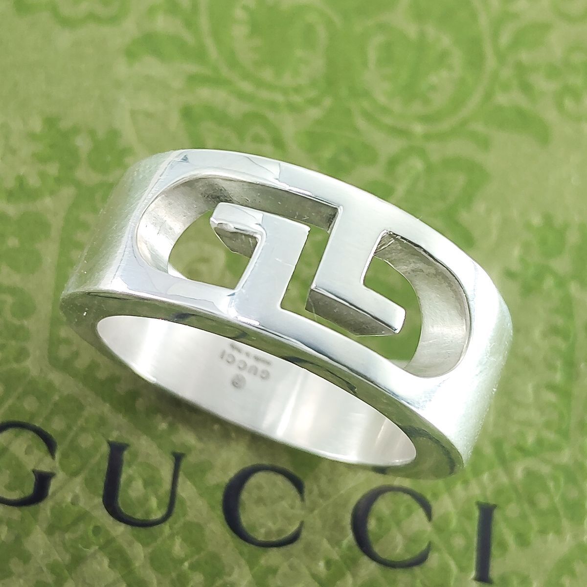GUCCIリング 24号 カットリング カットアウト スターリングシルバー925 美品】Gucci グッチ ダブル オープン カット リング 約14号 (内径17.4