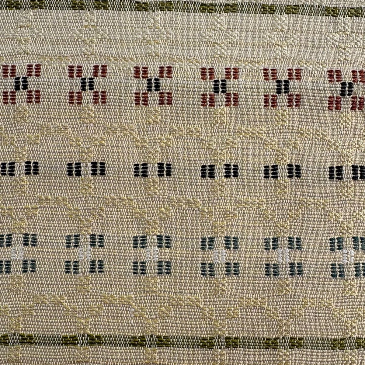 美品】 名古屋帯 名品 八寸名古屋帯 松葉仕立て 幾何学模様 ベージュ