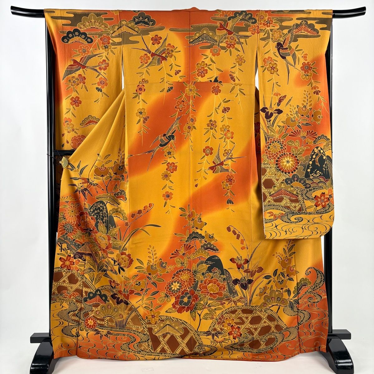 振袖 正絹 M 秀 金糸 牡丹」仮絵羽 【美品】 振袖 身丈170cm 裄丈