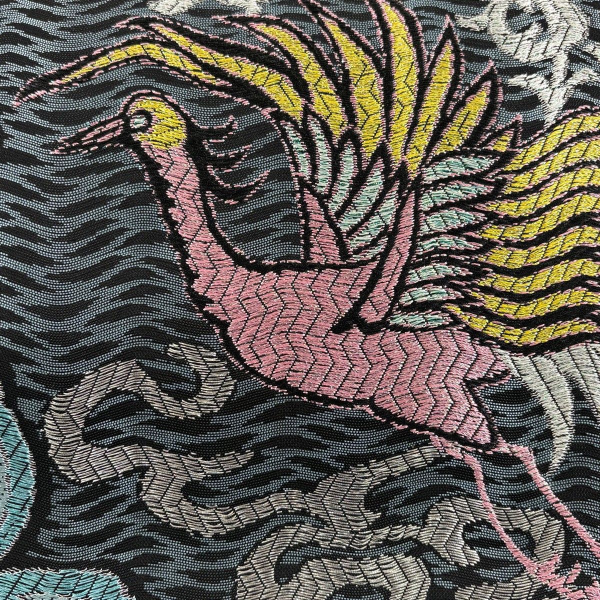 袋帯 美品 秀品 鳥 花唐草 青灰色 全通 正絹 【中古】 袋帯 秀
