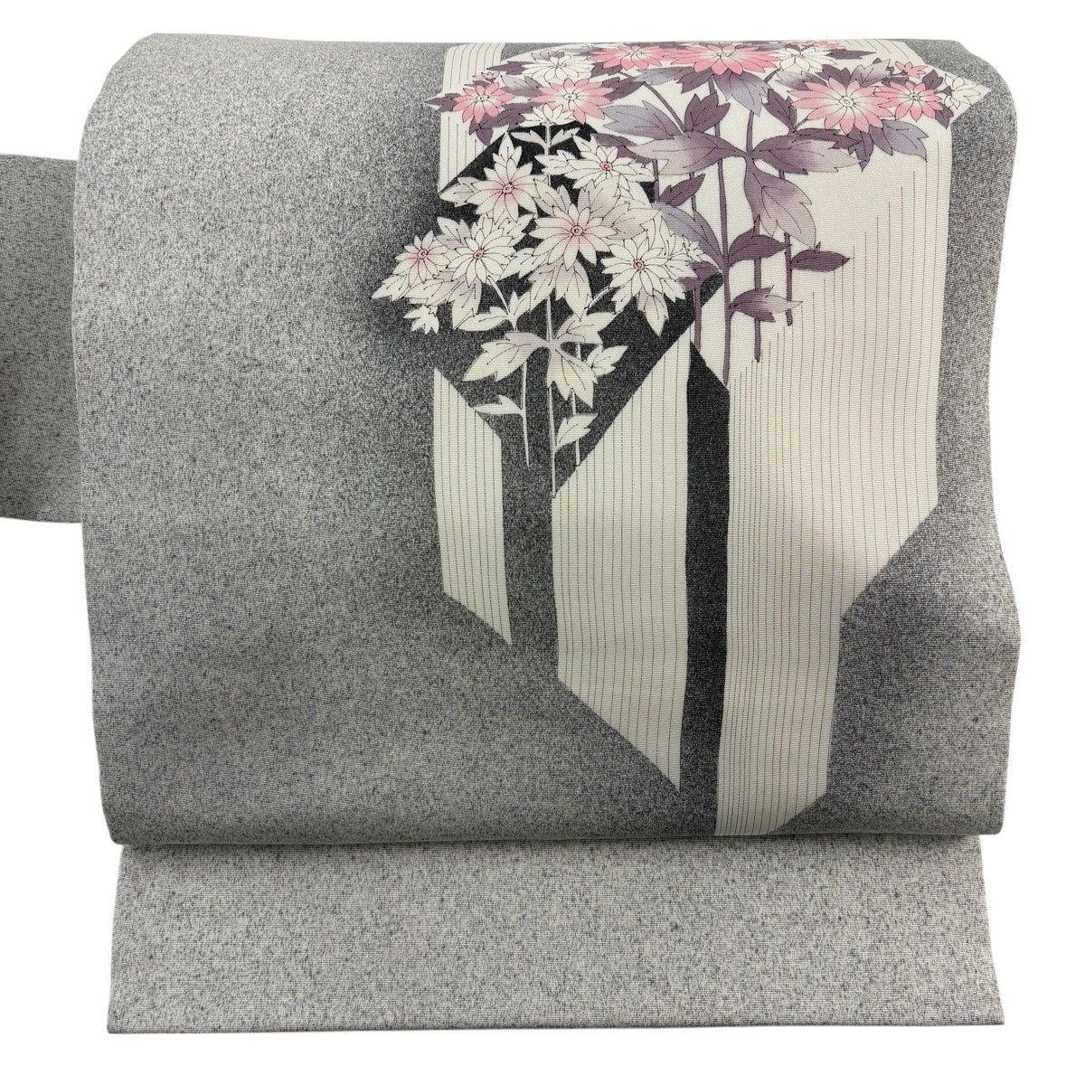 スピ買◇ 1円 美品 名品 袋帯 薄茶色 扇面 草花 松 橘 菊