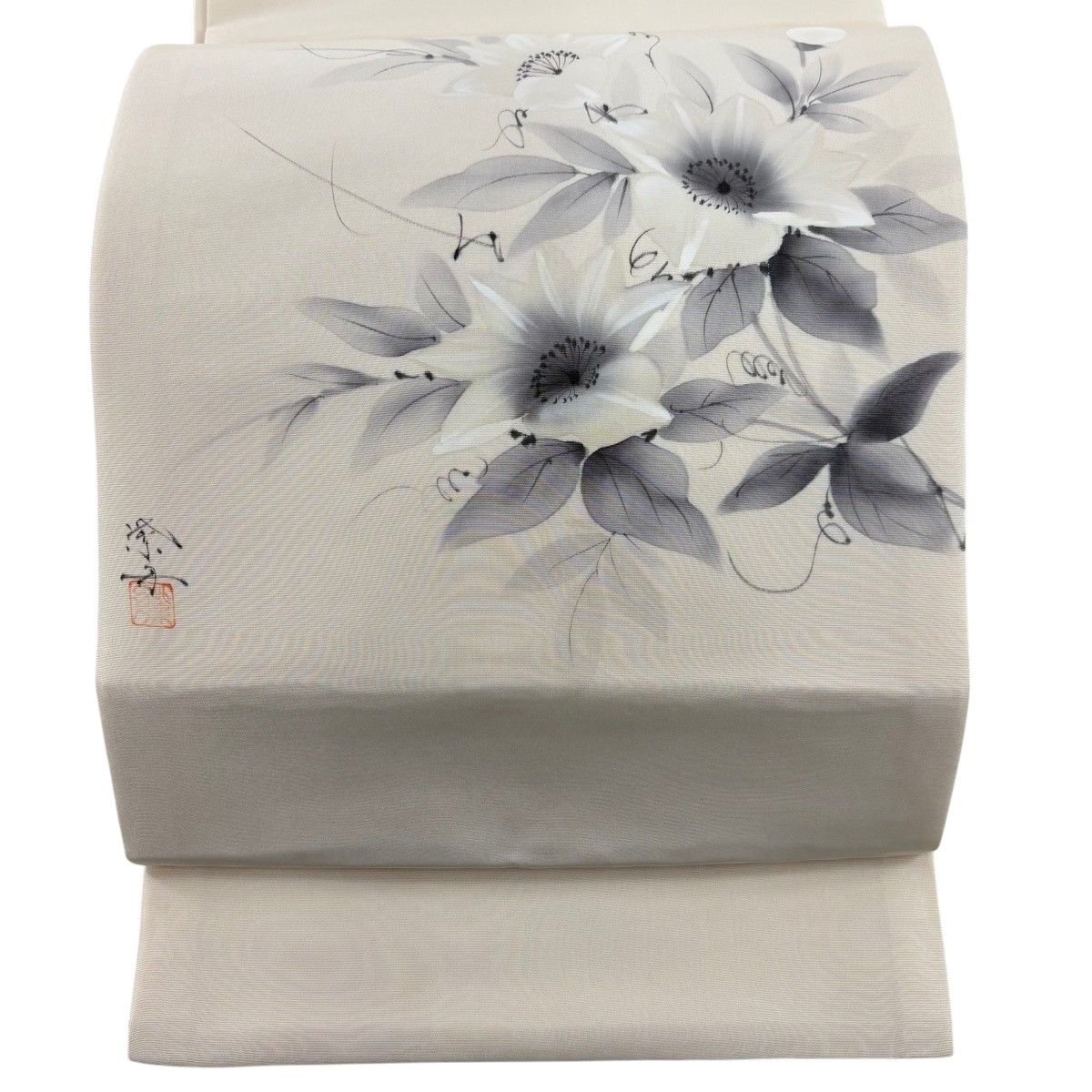 開き名古屋帯 秀品 落款 草花 クリーム 正絹 【中古】 - メルカリ