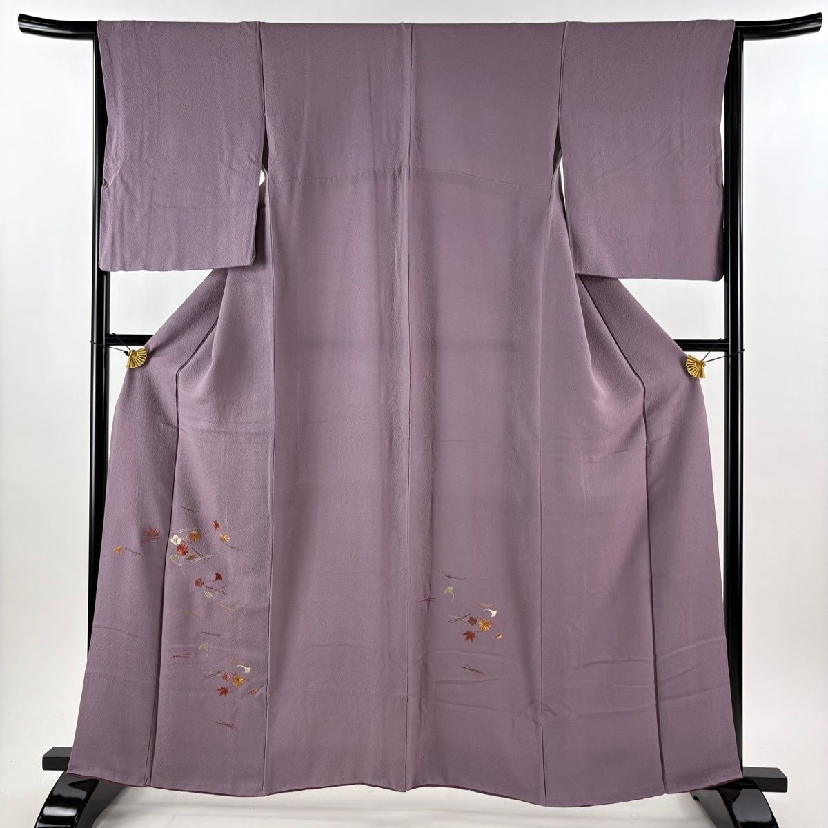 付下げ 身丈159cm 裄丈65cm M 袷 吹き寄せ 梅 金糸 刺繍 紫 正絹 秀品