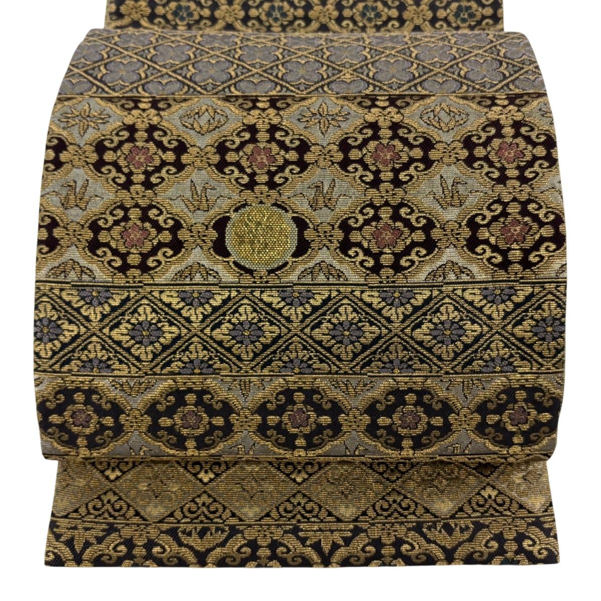 美品】 袋帯 逸品 誉田屋源兵衛 落款 鈴乃屋 華文 菱文 金糸 銀糸 金色