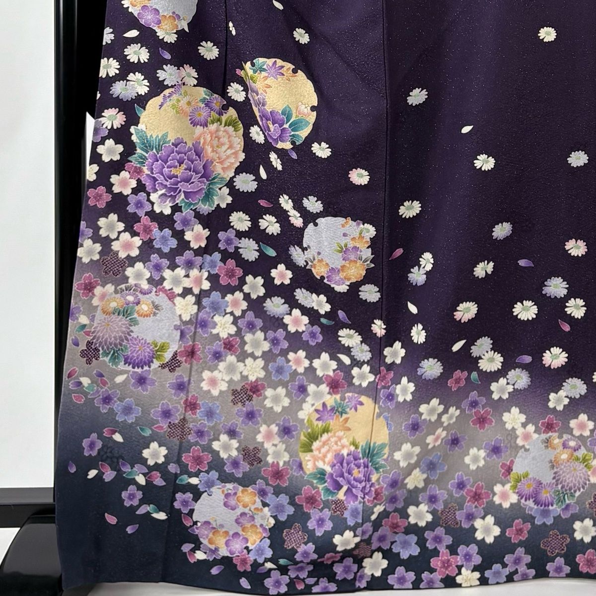 振袖 身丈168.5cm 裄丈68.5cm L 袷 袋帯フルセット 雪輪 草花 銀通し