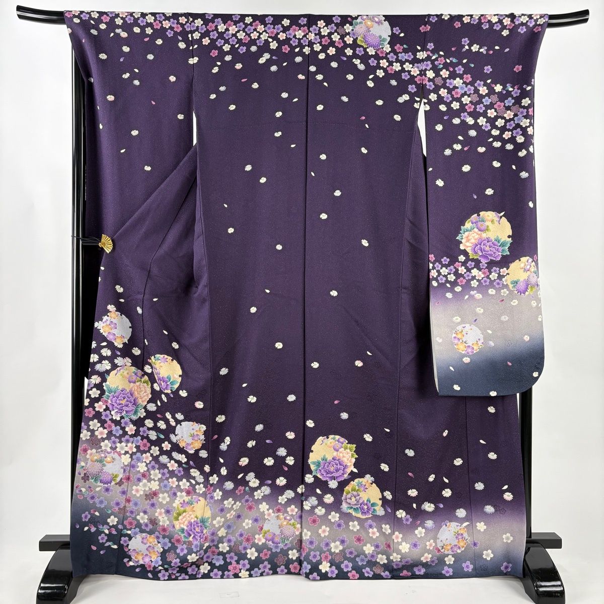 振袖 身丈168.5cm 裄丈68.5cm L 袷 袋帯フルセット 雪輪 草花 銀通し