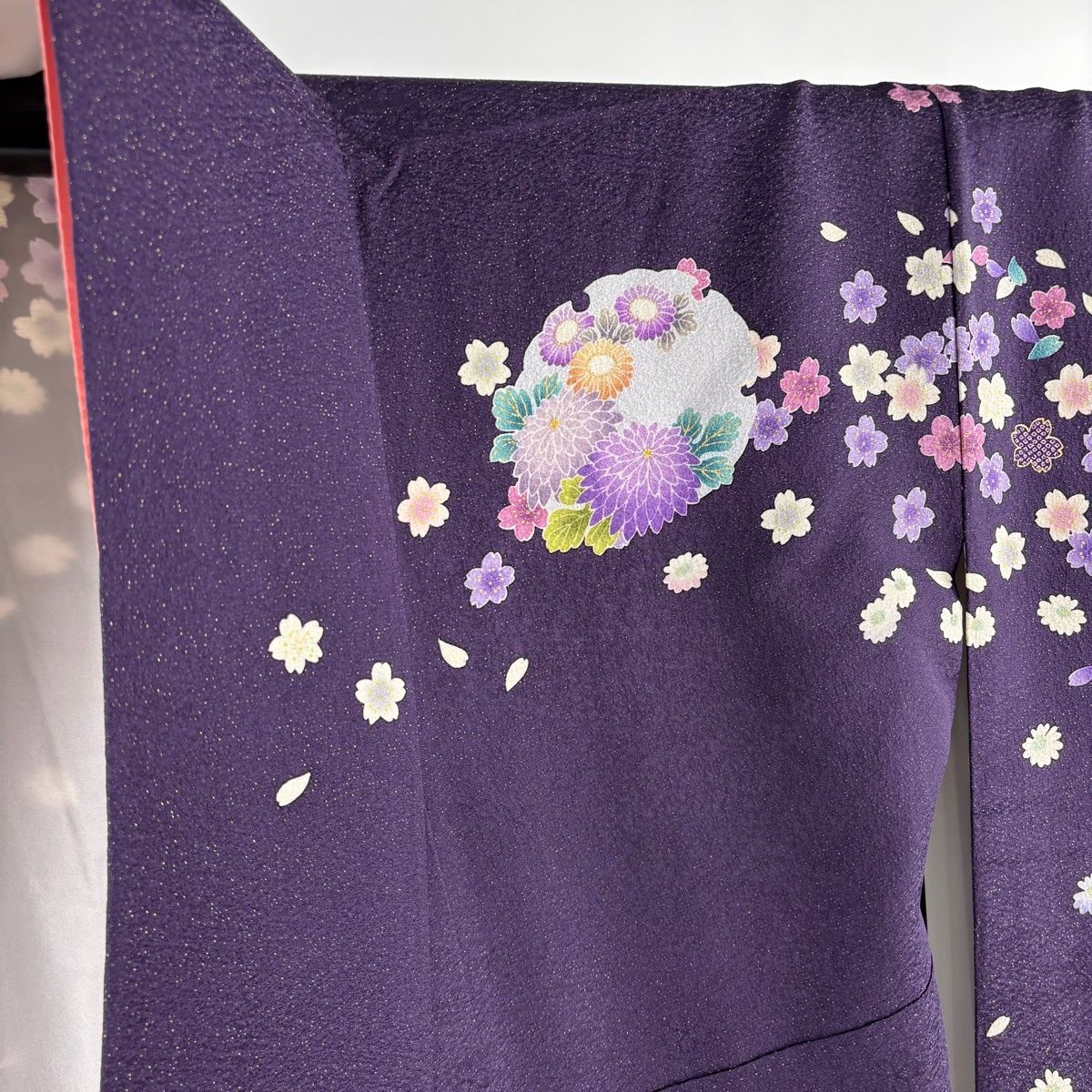 振袖 身丈168.5cm 裄丈68.5cm L 袷 袋帯フルセット 雪輪 草花 銀通し