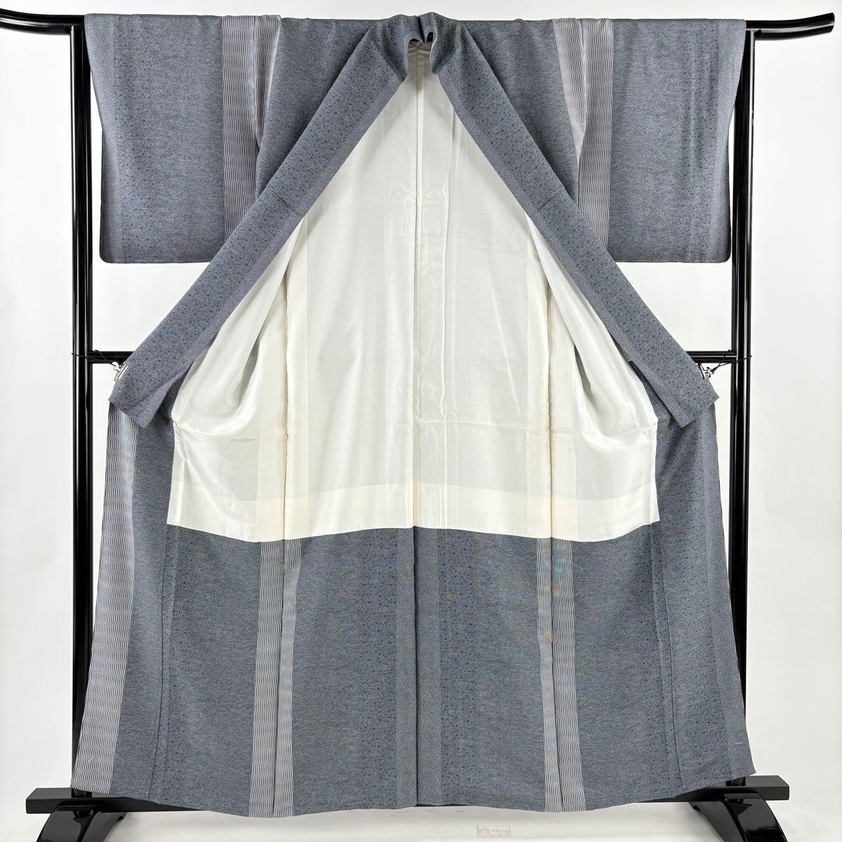 美品】 江戸小紋 身丈160cm 裄丈64cm M 袷 名古屋帯セット 梅 縞 青