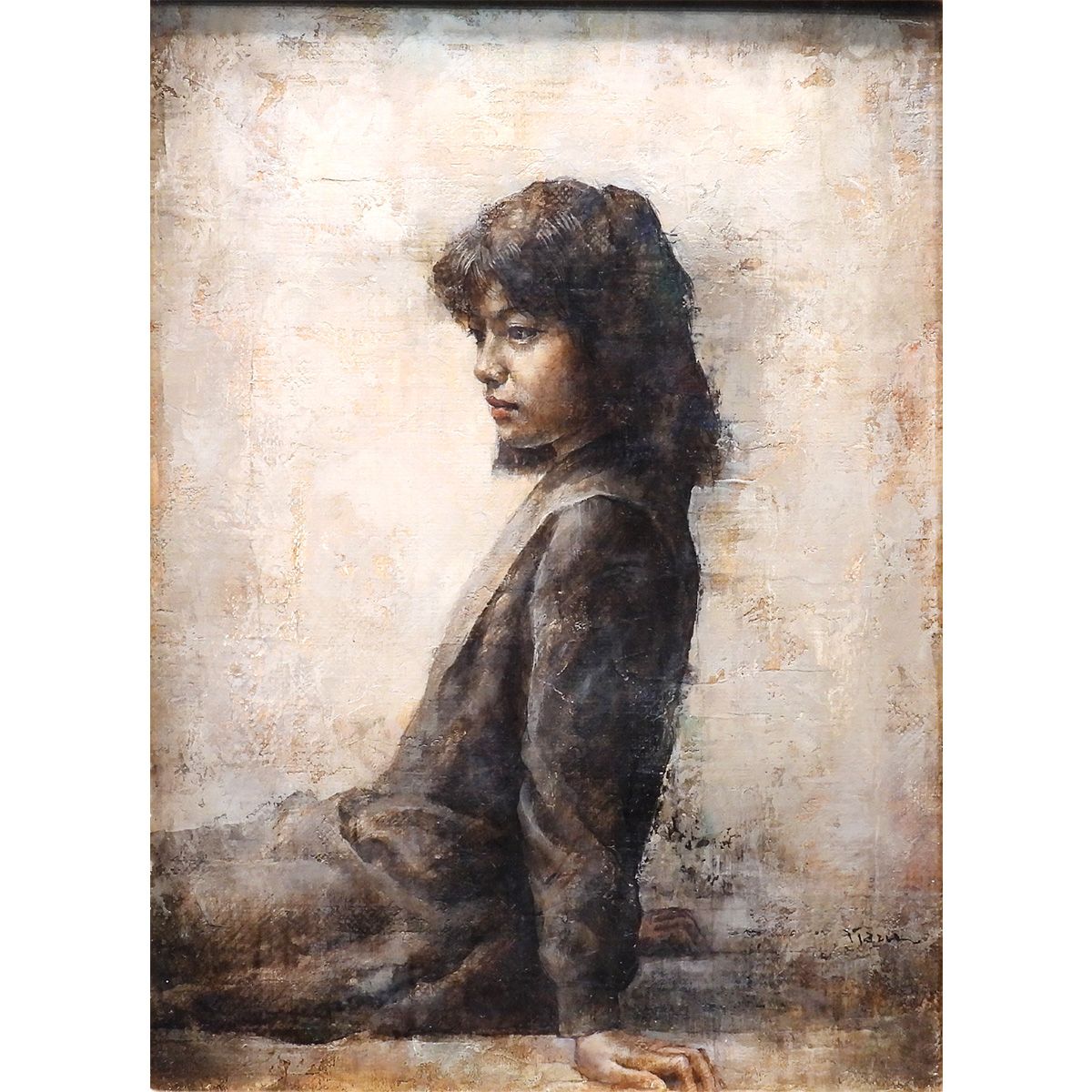 木原和敏 少女坐像 油彩4号 人物画 女性像 リアリズム 写実 白日会