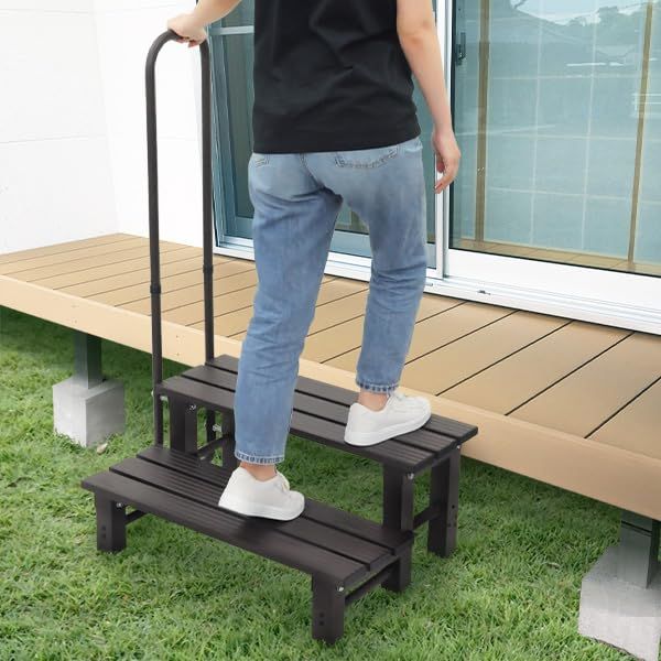 iimono 117 手すり付き踏み台 アルミ製 玄関台 ステップ台 手すり 玄関 玄関ステップ 軽量 昇降補助 段差解消 転倒防止 2段 片手 m