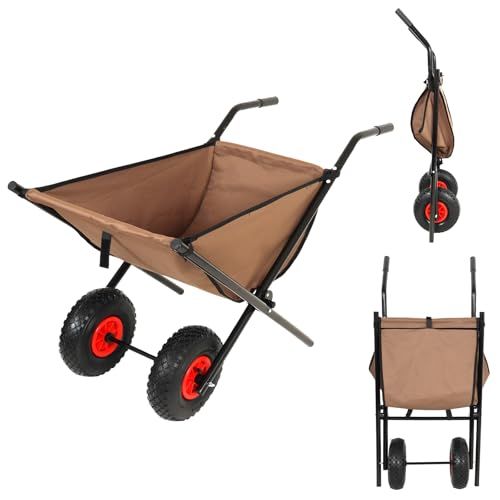 折りたたみ式 手押し二輪カート 園芸 作物 庭のゴミ運搬 ねこ台車 保管や持ち運びが簡単 K 9 茶色 L m