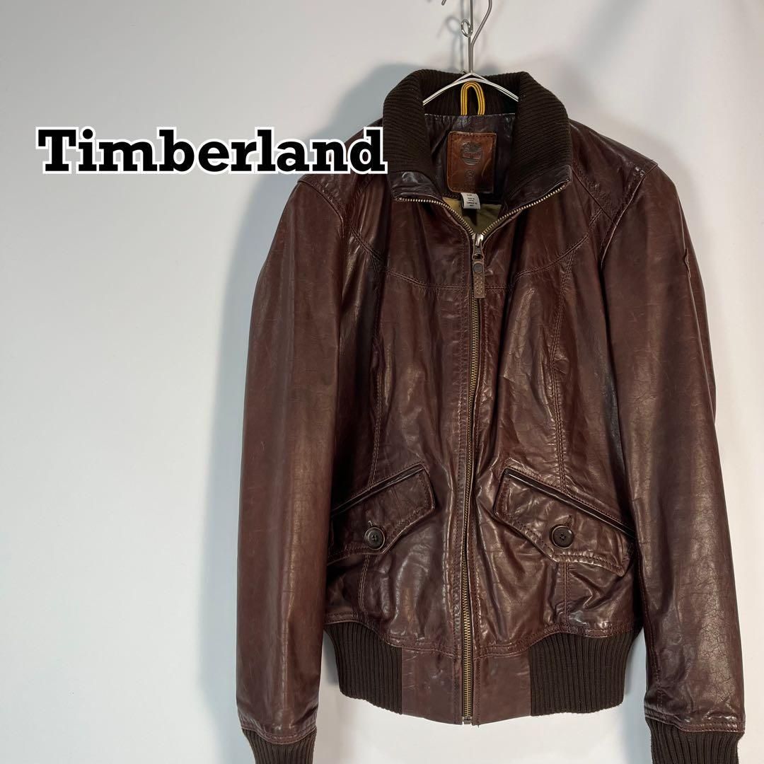 Timberland ブラウンレザージャケット S/P vintage 本革 Timberland レザージャケット 牛革 ブラウン 短丈 y2k - メルカリ