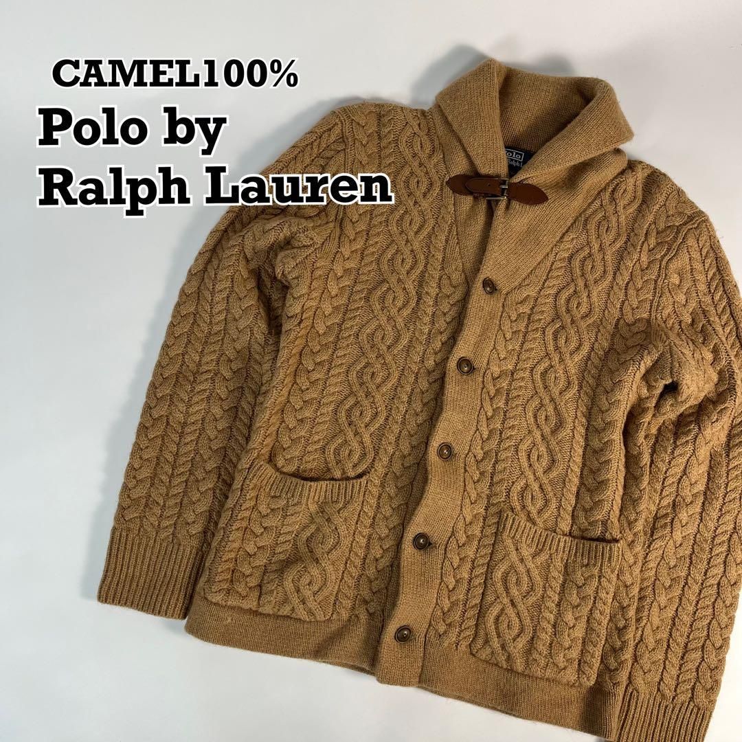 90s Ralph Lauren CAMEL 100% ケーブルニットカーディガン - メルカリ