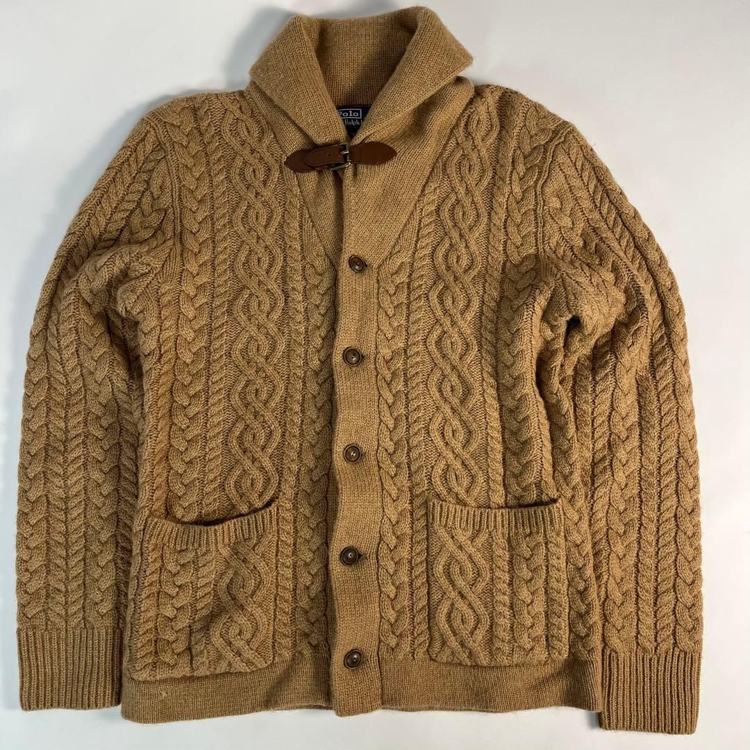 90s Ralph Lauren CAMEL 100% ケーブルニットカーディガン - メルカリ