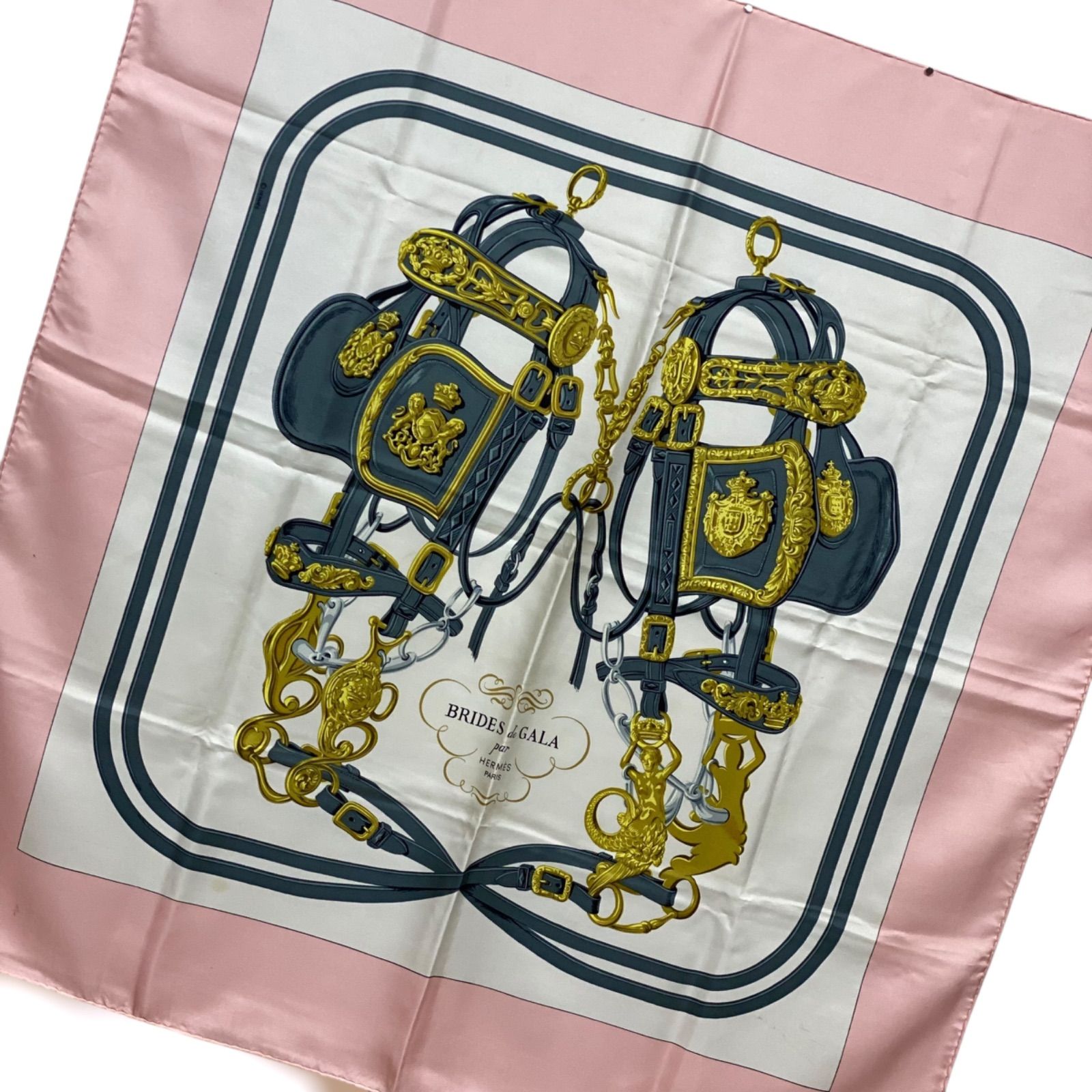 エルメス カレ90 BRIDES de GALA シルクスカーフ 式典用馬勒 ピンク