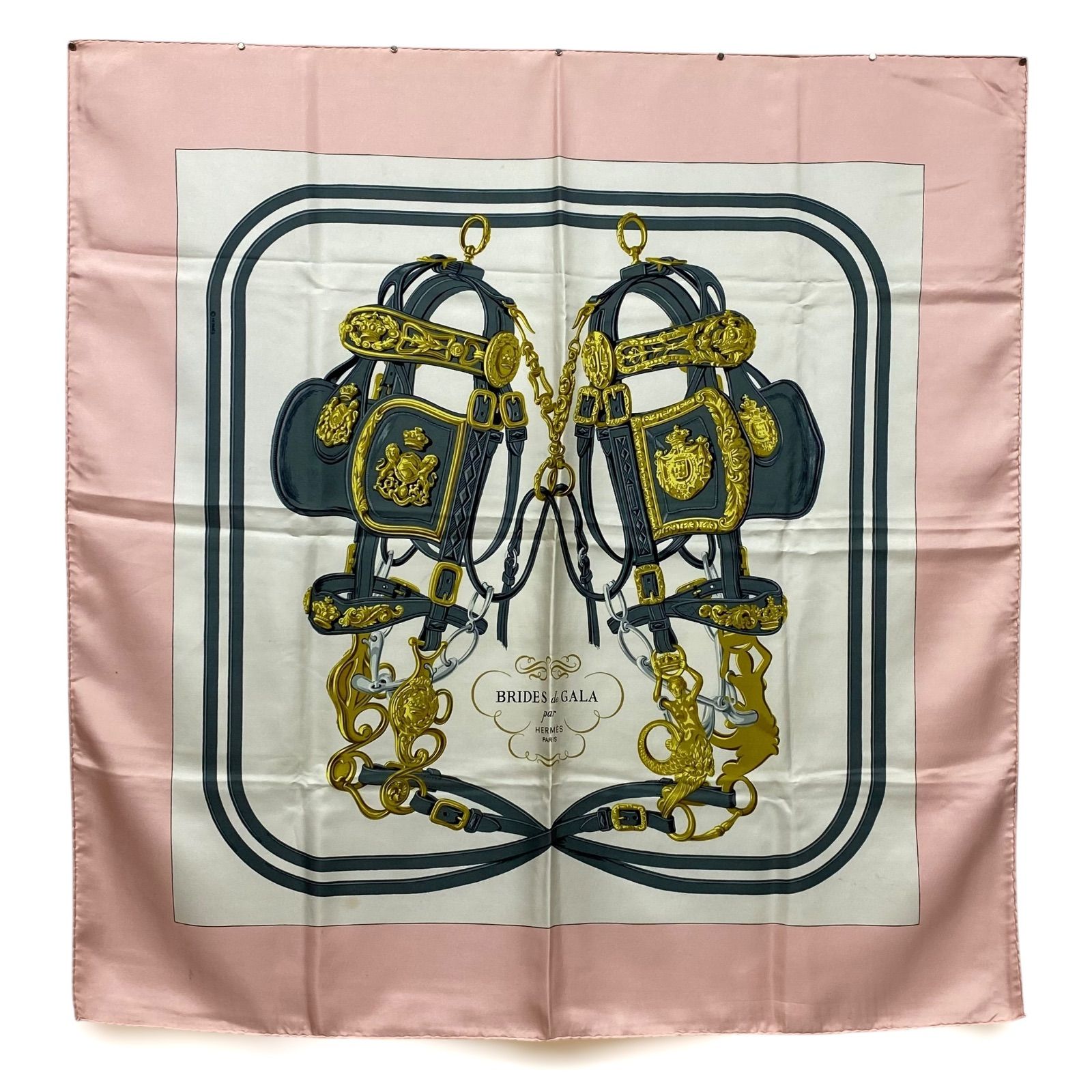 エルメス カレ90 BRIDES de GALA シルクスカーフ 式典用馬勒 ピンク