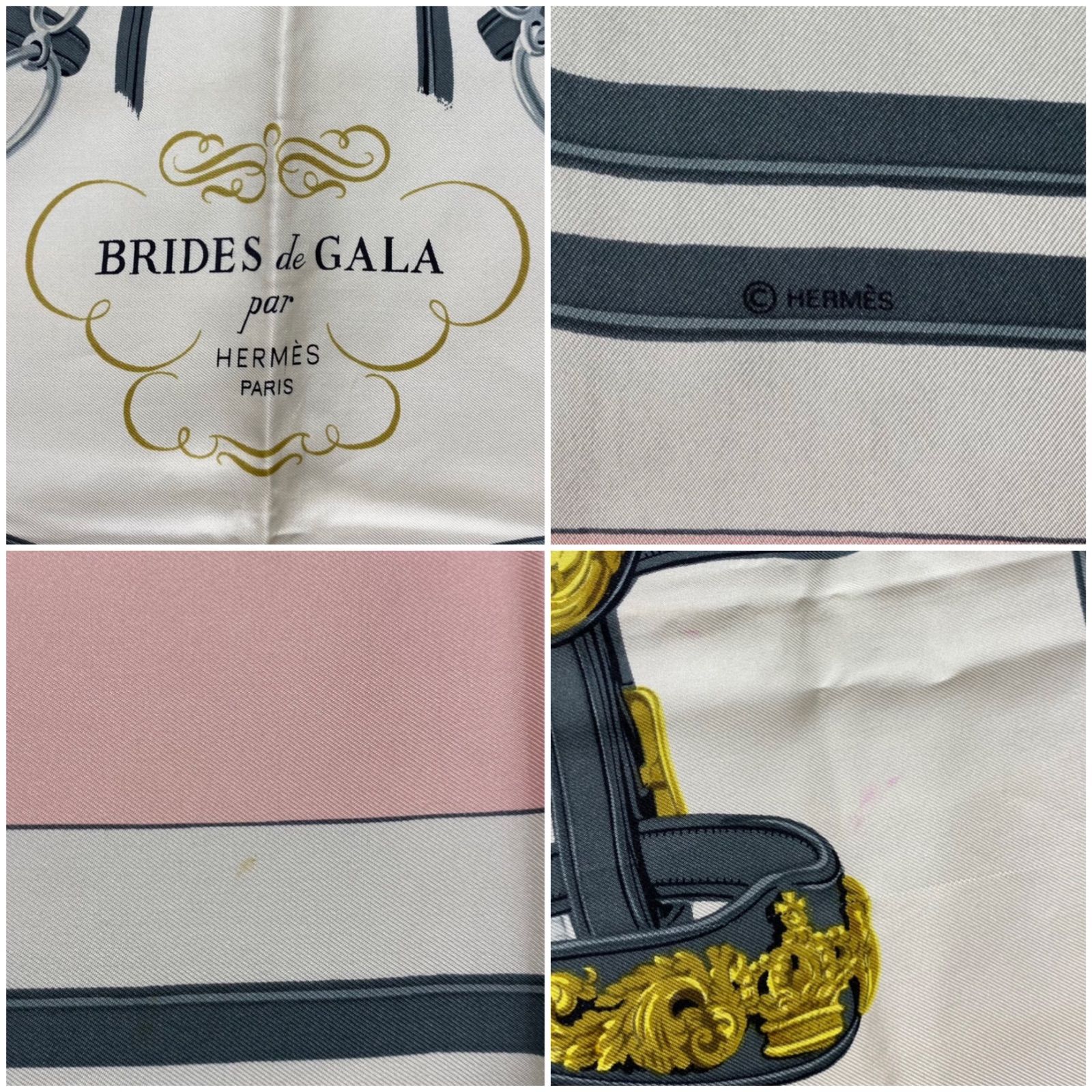 エルメス カレ90 BRIDES de GALA シルクスカーフ 式典用馬勒 ピンク
