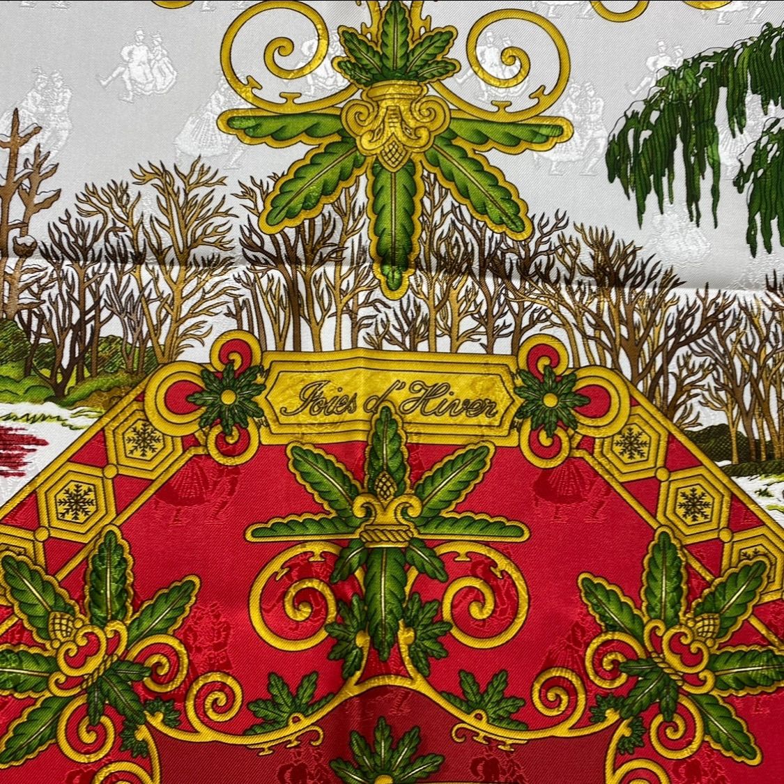 エルメス カレ90 Joies d'Hiver シルクスカーフ 冬の愉しみ レッド