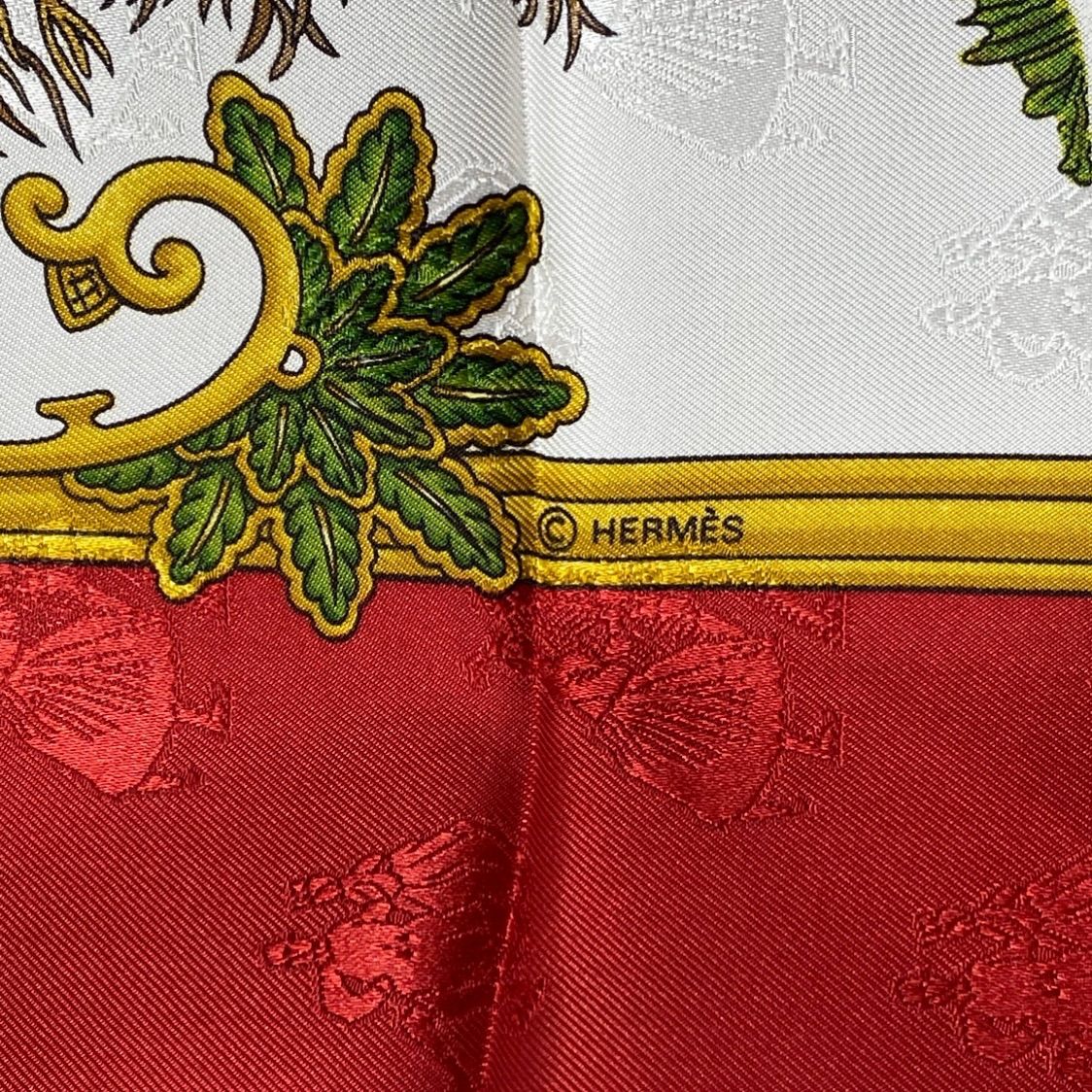 エルメス カレ90 Joies d'Hiver シルクスカーフ 冬の愉しみ レッド