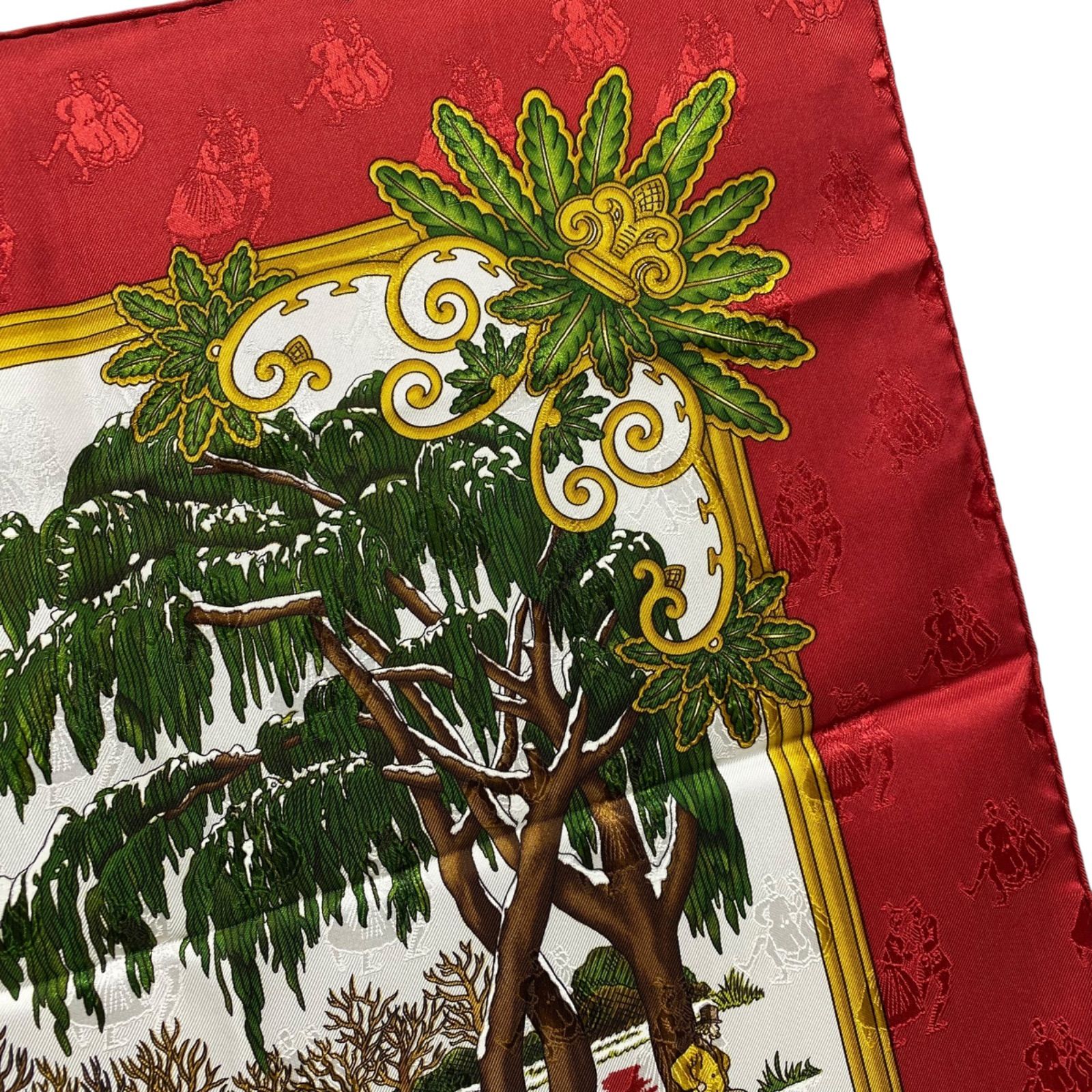 エルメス カレ90 Joies d'Hiver シルクスカーフ 冬の愉しみ レッド