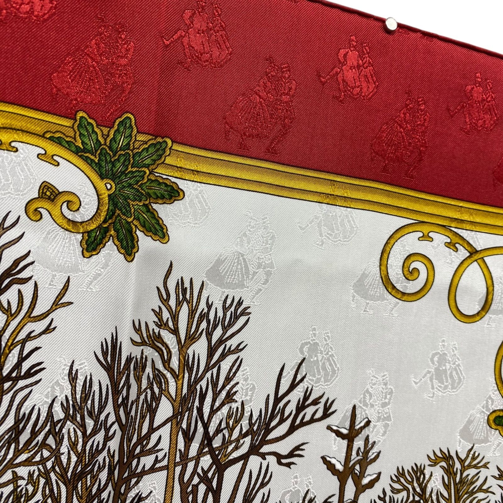 エルメス カレ90 Joies d'Hiver シルクスカーフ 冬の愉しみ レッド