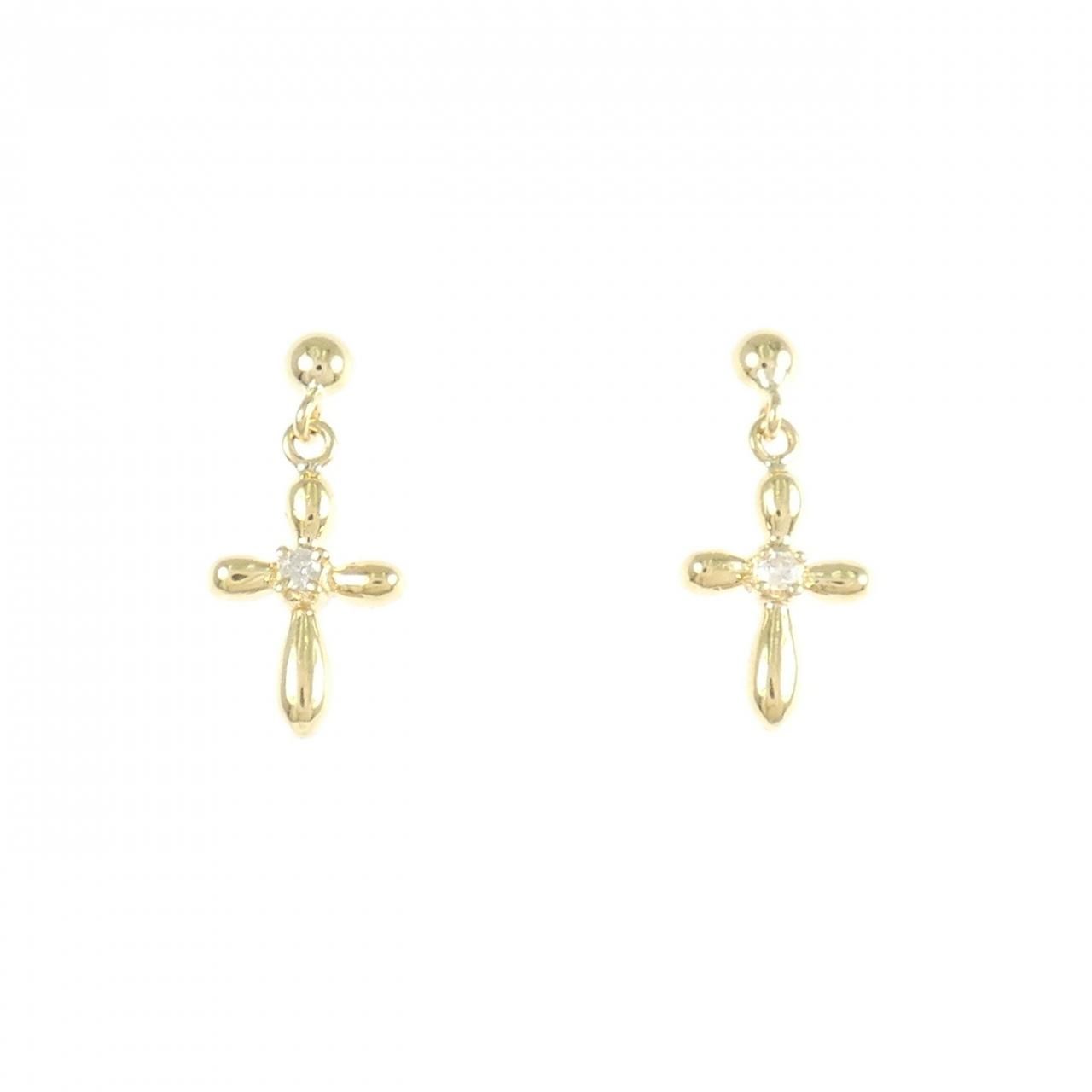 K18YG クロス ダイヤモンド ピアス 0.02CT - メルカリ