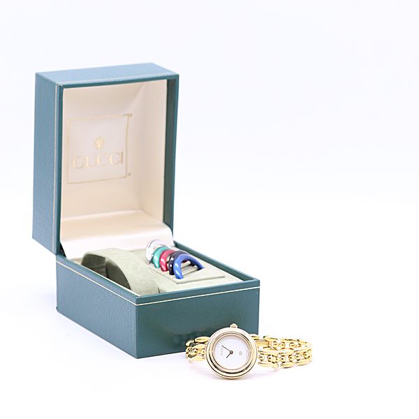箱付 稼働 グッチ チェンジベゼル 1200 1100-L QZ ホワイト文字盤