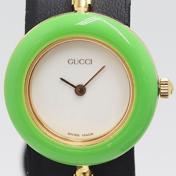 箱付 稼働 良品 グッチ 11/12.2 チェンジベゼル QZ ホワイト文字盤