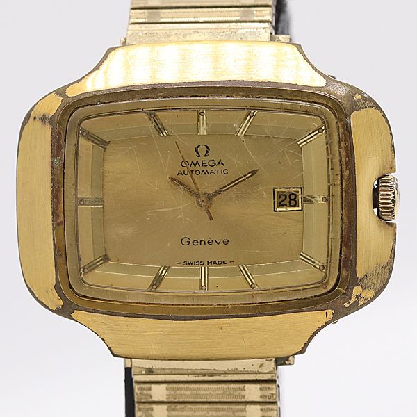 保 稼働 オメガ ジュネーブ AT 自動巻 ゴールド文字盤 メンズ腕時計 2011000 1MGY ABC17980 SMZ