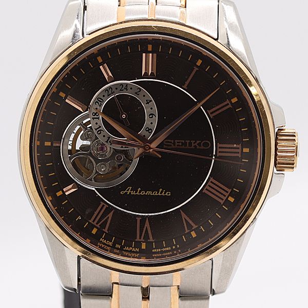 稼働 セイコー プレサージュ 4R39 00B0 AT 自動巻 ブラウン文字盤 メンズ腕時計 0089100 1MGT ABC17990 SMZ