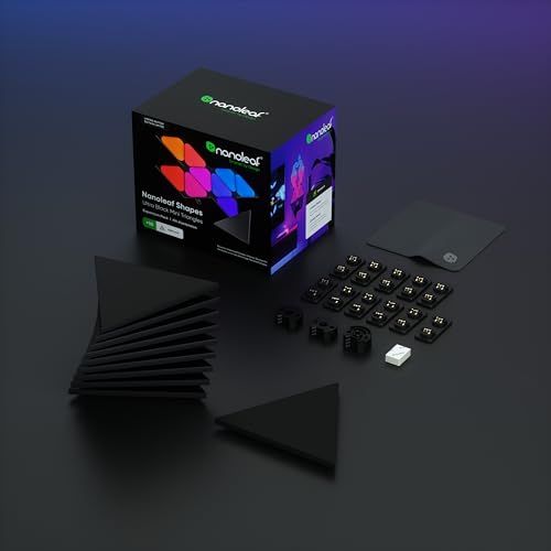 Nanoleaf ナノリーフ Shapes Black Mini Triangle シェイプス ブラックミニトライアングル 拡張パック 入り 簡単取付 1680万色 RGBCWマルチカラー スマートライト ゲーミングライトパネル インテリア NL m