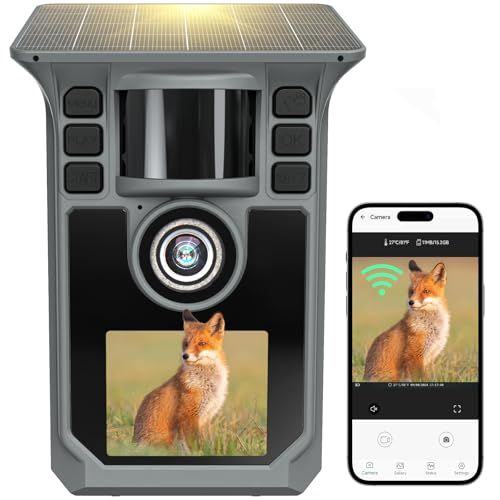 FKPCAMトレイルカメラ アプリ対応 ソーラー式 充電式 防犯カメラ 動物監視カメラ 4 K トレイルカメラ 64 MP 0 3秒超高速トリガー 赤外線動体検知 野生動物監視 5000 mAh大容量バッテリー IP 67防水 GBメモリカード付き 24ヶ m