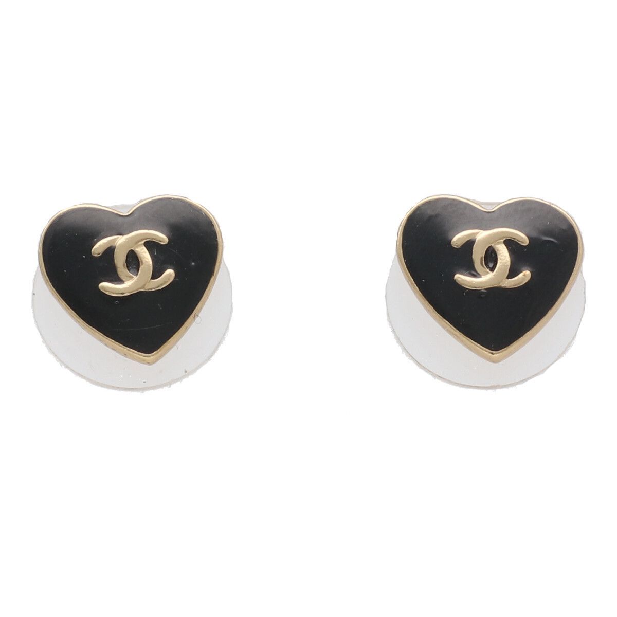 中古】CHANEL シャネル ココマークハートピアス GP ゴールド×黒 
