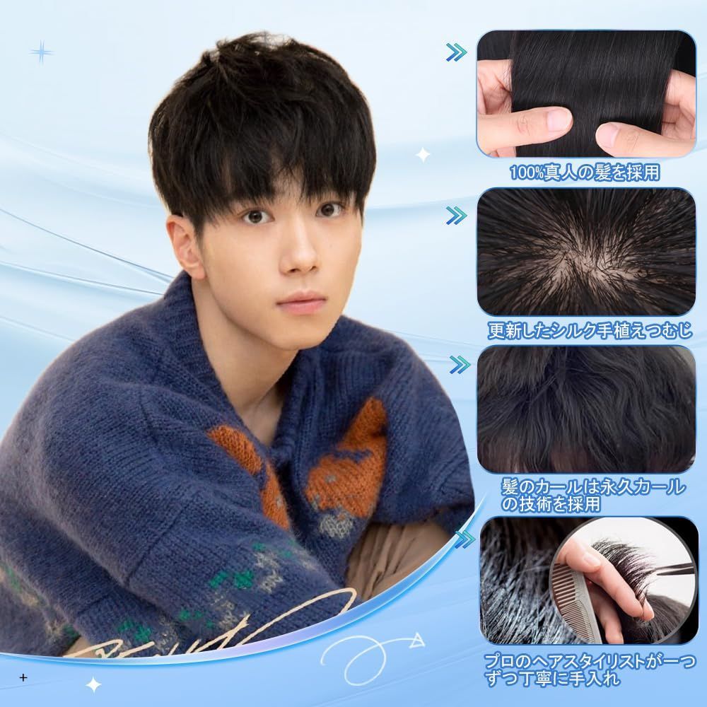 通気 カジュアル ビジネス かつら メンズ ウィッグ バレない 減齢 イケメン 黒髪 ウイッグ人毛 男性 優しい男 S J