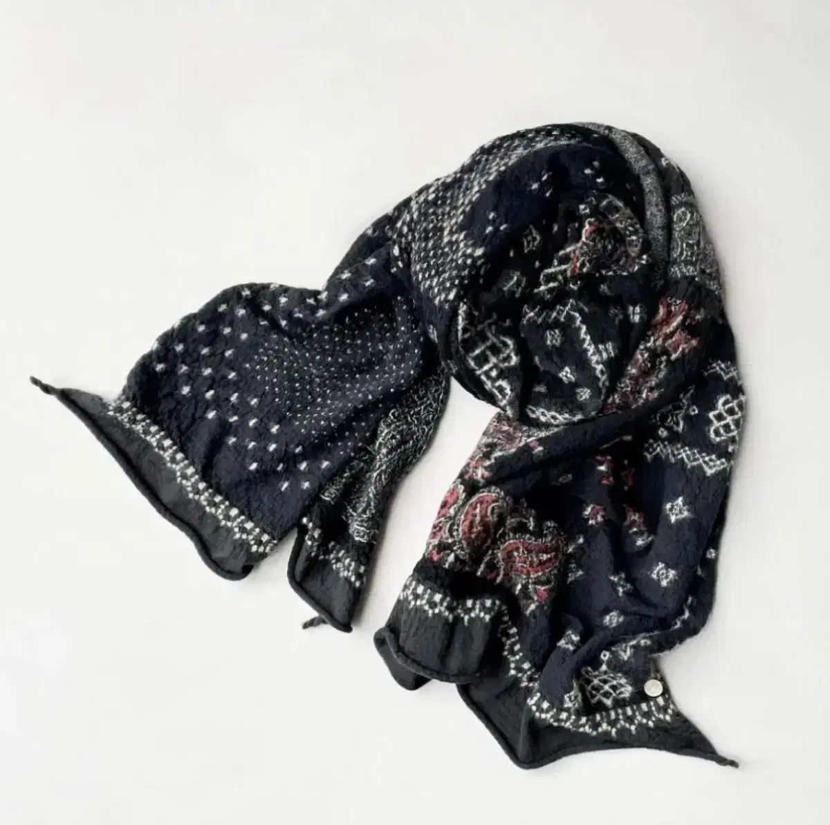 KAPITAL 축융울 バンダナ ベイズリー パッチワーク マフラー ブラック