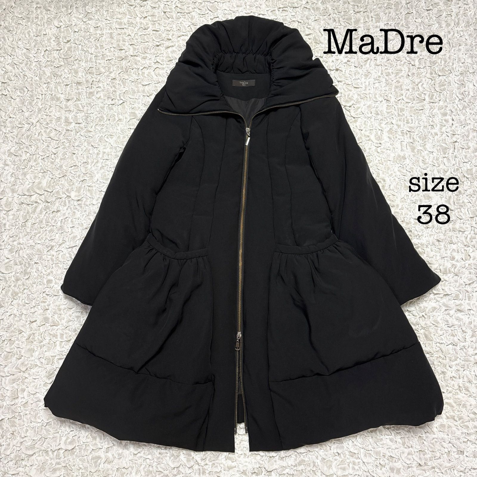 MaDre マドーレ ダウンコート ロング ブラック 女優襟 38 Aライン
