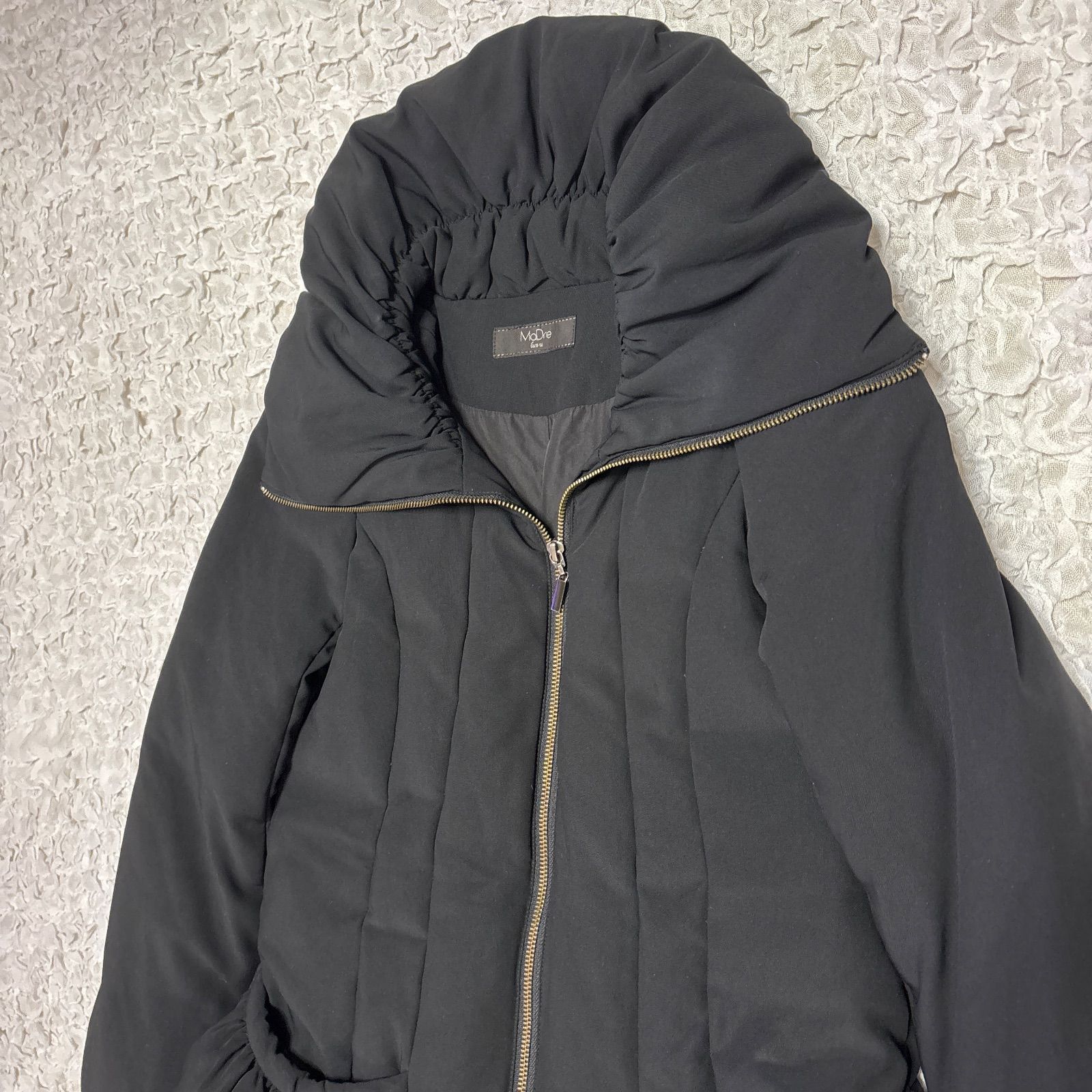 MaDre マドーレ ダウンコート ロング ブラック 女優襟 38 Aライン