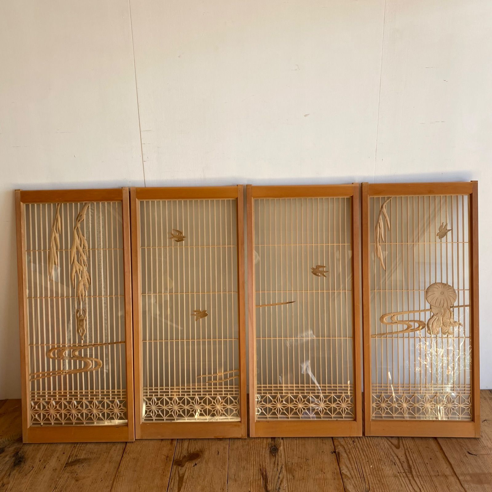 4枚セット アンティーク 組子 書院 ガラス戸 引き戸 建具 古民家 古