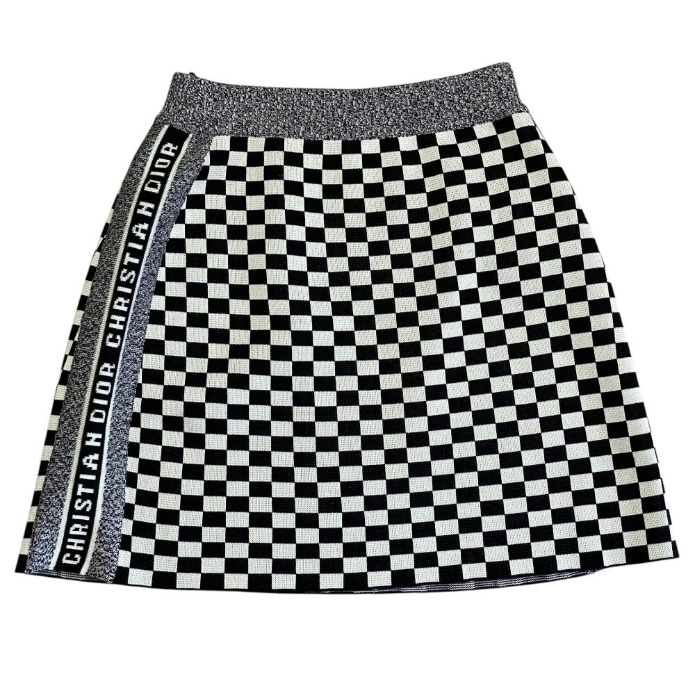 クリスチャンディオール ホワイト 花柄 タイトスカート 羊革 シルク