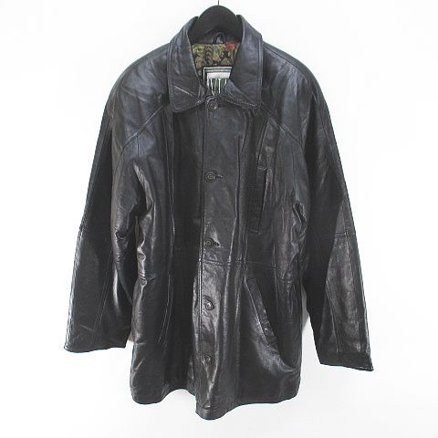 VIA NUOVA PELLE 3way レザーモッズコート　ワッペン　38 VIA NUOVA PELLE レザーコート ステンカラー 2L ミディアム丈 黒系