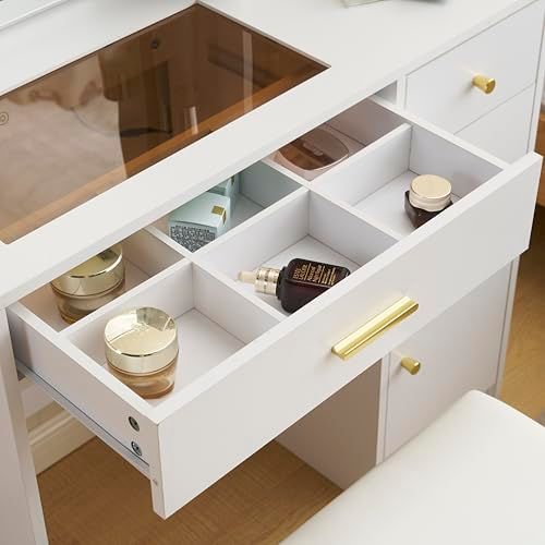 ドレッサー 化粧台 椅子付き【女優ミラー・3色LEDライト】明るさ調整