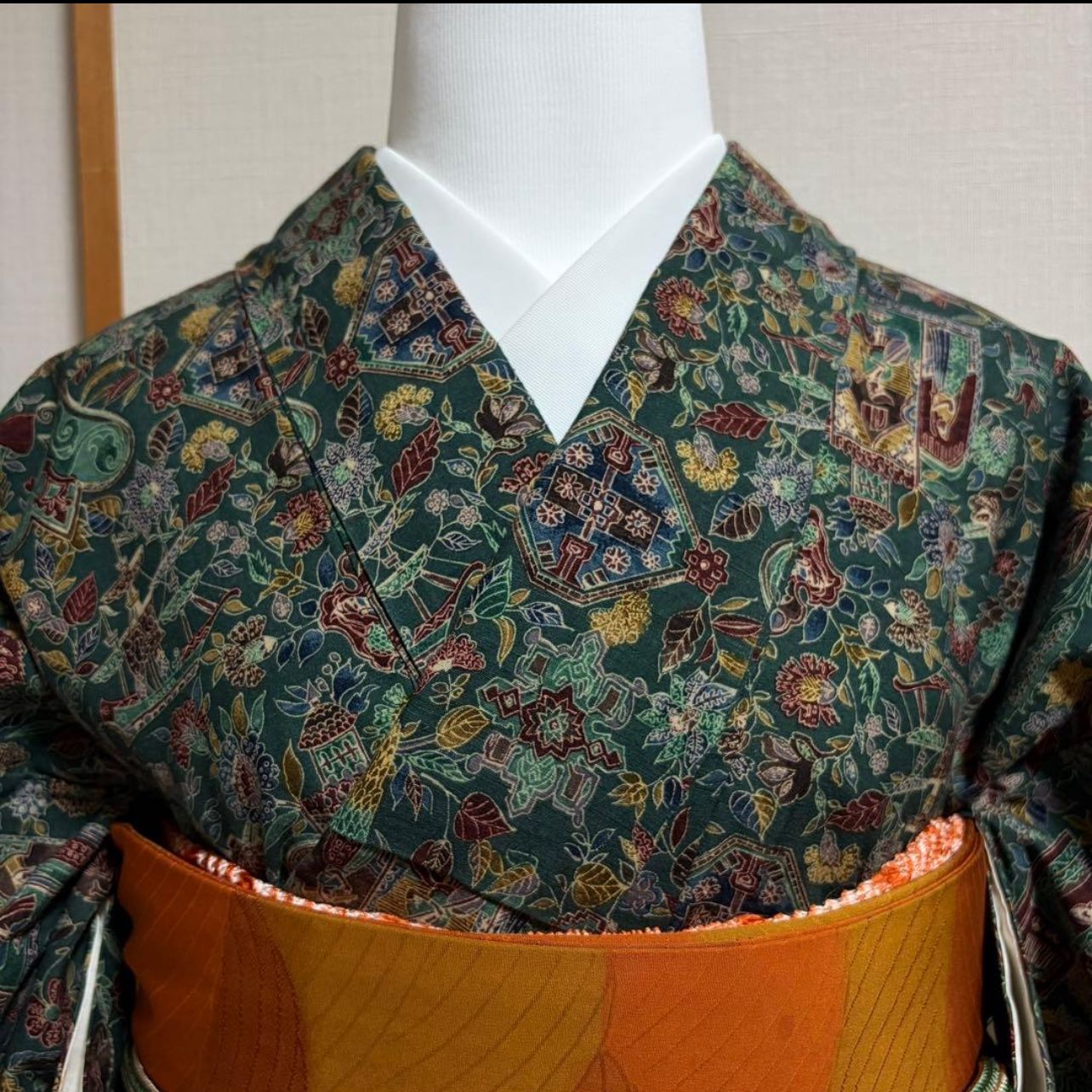 ほぼ美品 袷 正絹 紬 結城紬風 江戸更紗 小紋 フルセット - メルカリ