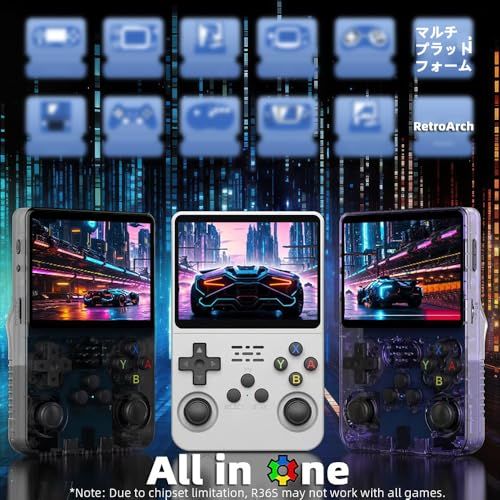 Whatsko R 36 S 128 GB RK 3326 レトロハンドヘルドゲームコンソール ArkOSシステム 3 5インチIPS OCAフルスクリーン 64ビット デュアル3 Dジョイスティック ポータブルエミュレータ互換機 日本語対応 3000 f 9 b 568