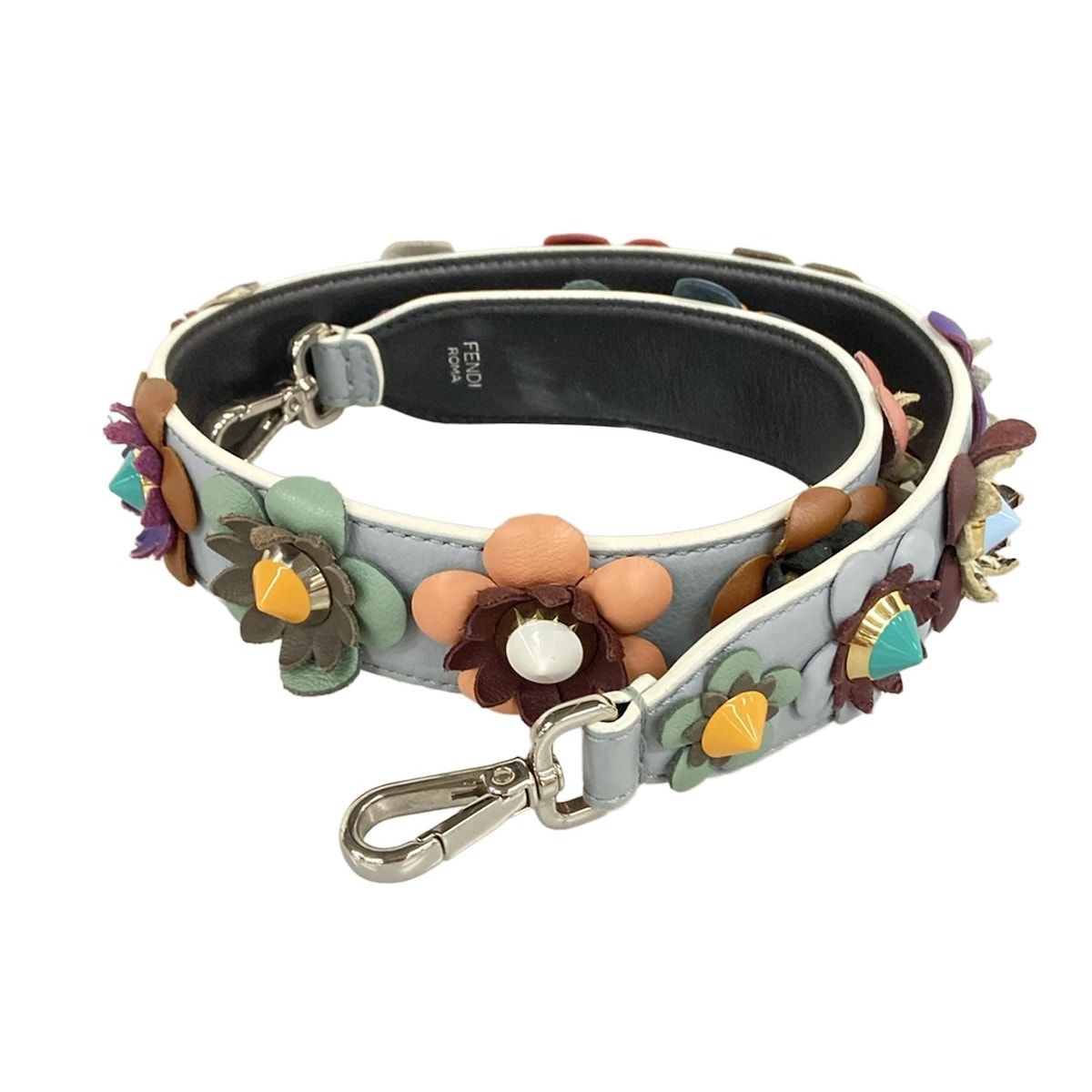 【定番】FENDI ストラップユー　フラワー　レザー　ショルダーストラップ FENDI(フェンディ) ショルダーストラップ ストラップユー ライトブルー
