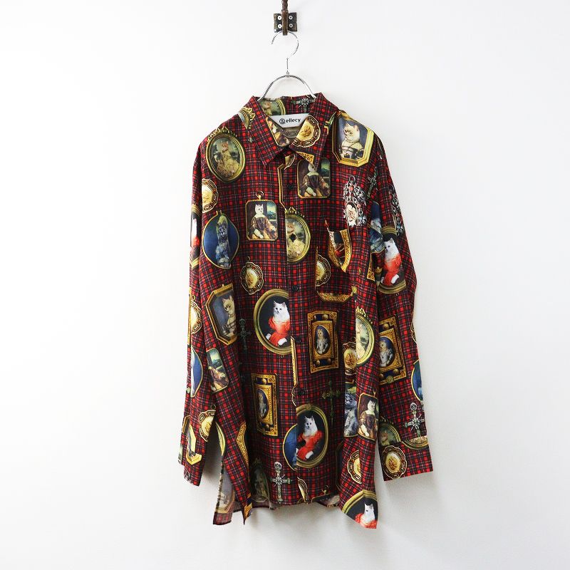 美品 2024SS ロイスクレヨン アンドエルシー Lois CRAYON &amp;ellecy 猫刺繍Tシャツ M/レッド 半袖 ハイネック カットソー【2400014463323】 極美品 2024SS ロイスクレヨン アンドエルシー Lois CRAYON &ellecy 猫