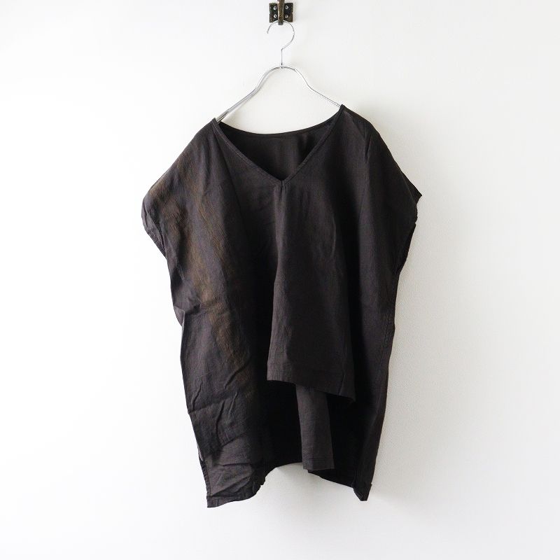 美品 玉木新雌 タマキニイメ tamaki niime fuwa-T SHORT フワTショート＼ダークブラウン コットン ブラウス Vネック【2400014714920】 美品 玉木新雌 タマキニイメ tamaki niime fuwa-T SHORT フワTショート