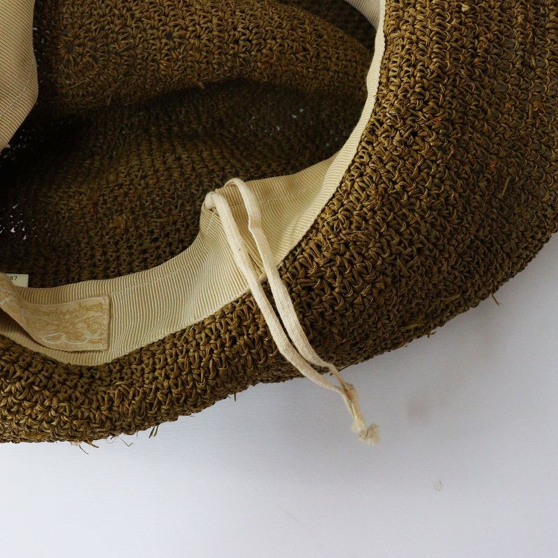 カシラ CA4LA リネンリボン付き ラフィアハット＼カーキ 麦わら帽子
