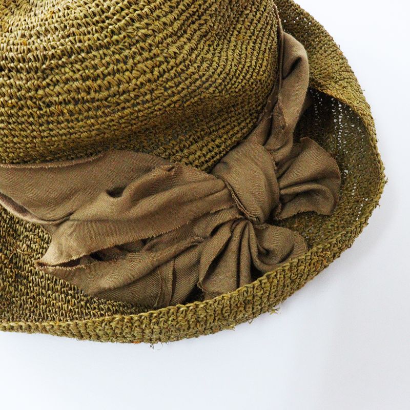 カシラ CA4LA リネンリボン付き ラフィアハット＼カーキ 麦わら帽子