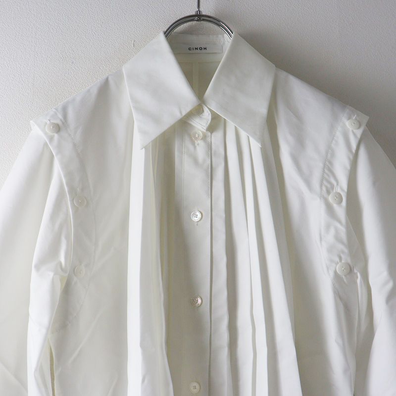 2024SS チノ CINOH スーピマコットン プリーツ シャツ PLEATS SHIRT 36｜ホワイト トップス 長袖 ブラウス 【2400014679632】 2024SS チノ CINOH スーピマコットン プリーツ シャツ PLEATS SHIRT 36