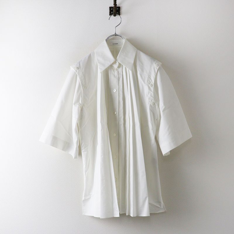 2024SS チノ CINOH スーピマコットン プリーツ シャツ PLEATS SHIRT 36｜ホワイト トップス 長袖 ブラウス 【2400014679632】 2024SS チノ CINOH スーピマコットン プリーツ シャツ PLEATS SHIRT 36